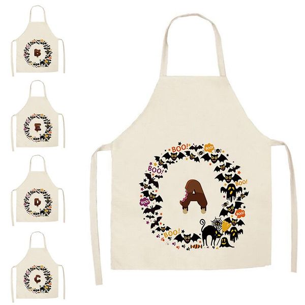 

aprons halloween letter printed kitchen apron women men cotton linen initials for cooking cleaning home party decoration