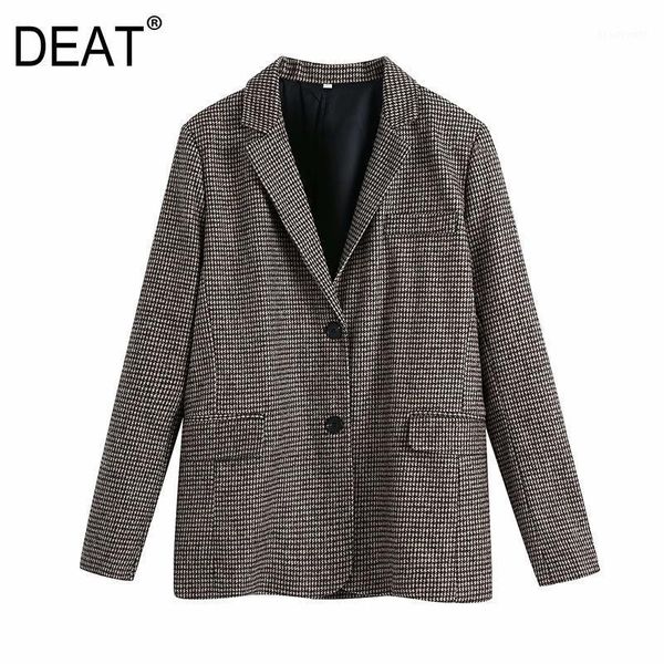 

[deat] 2021 spring autumn fashion tide v-neck single-breasted lattice long sleeve temperament women's blazer 13w808 suits & blazers, White;black