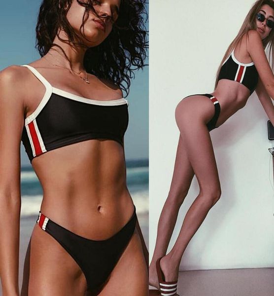 

women's swimwear print bikini set women black white swimsuit bandage bikinis maillot de bain feme swim bathing suit biquini, White;black