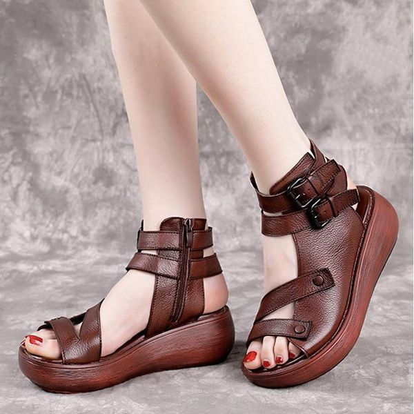 

dress shoes 2021 fish mouth soft pu leather and cowhide summer roman women sandals platform heighten shoe wedges, Black