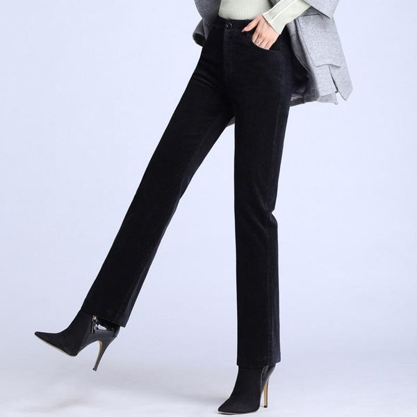 

winter women pants loose length high waist drape thicken temperament trousers casual corduroy straight-leg women's & capris, Black;white