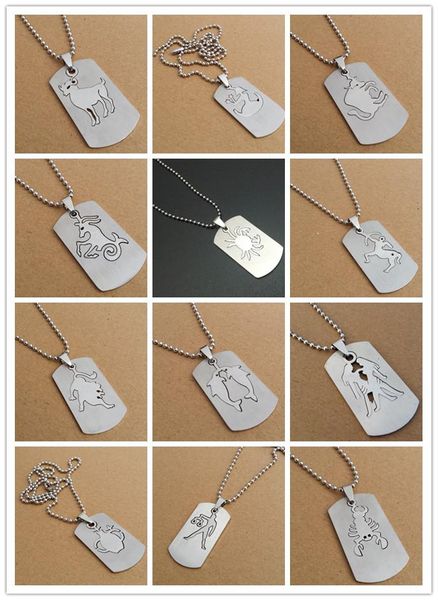 

pendant necklaces double detachable 12 constellation twelve zodiac necklace stainless steel sign charm, Silver