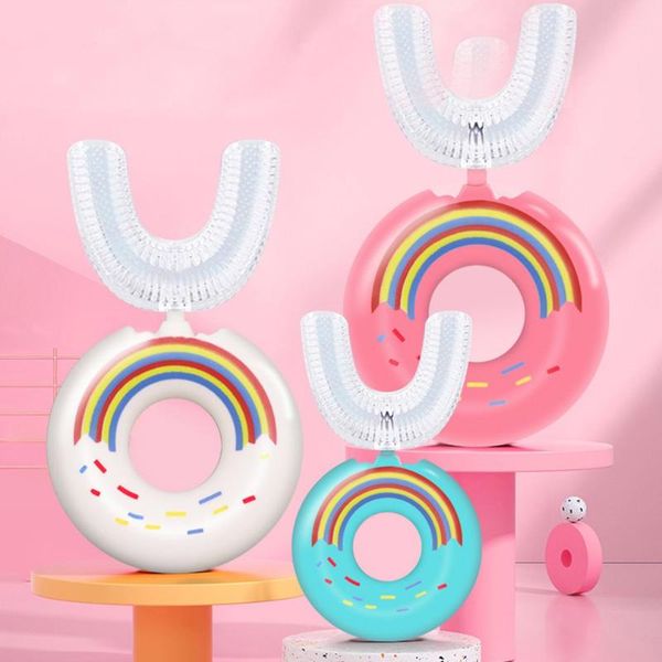 

smart electric toothbrush children 360 degree doughnut manual kids silicone u-shaped tooth brush cartoon gift for 2-6-12 years old