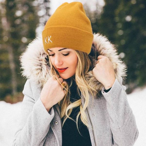

beanie/skull caps 2021 letters embroideried hat for women female men cap girl warm knitted beanie hats solid color sweet bonnet, Blue;gray
