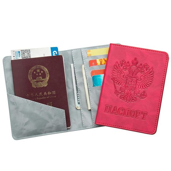

card holders etaofun russia passport cover for wome men travel case holder emblem pu leather wallets, Brown;gray