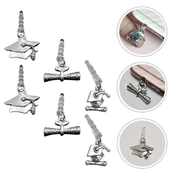 

cell phone anti-dust gadgets 1 set 6 pcs cellphone plugs trencher cap pendants (silver)