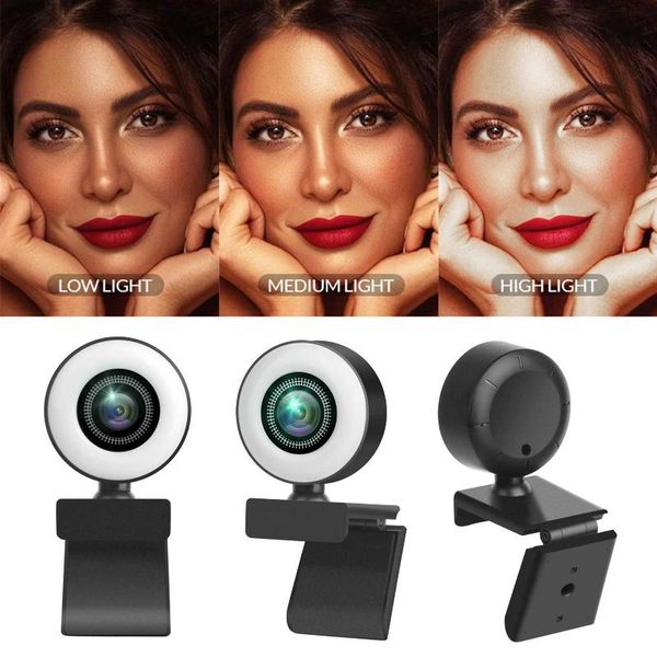 

webcams fill light camera multifunctional hd usb webcam ring ligh tripod stand phone holder selfie makeup live vlog wide-angle