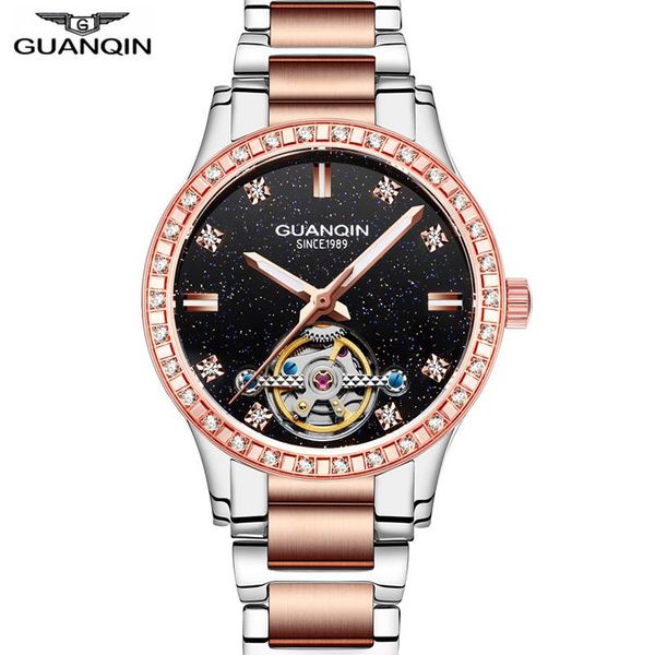 

wristwatches guanqin 2021 watch women automatic tourbillon dress brand famous mechanical waterproof bayan kol saati, Slivery;brown