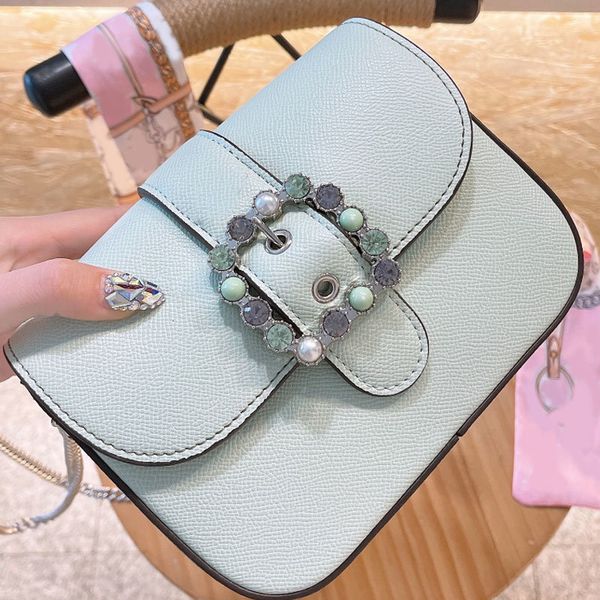 

color matching shoulder bag crossbody bags genuine leather flip small square hand jewel pearl golden chain hardware buckle high quality