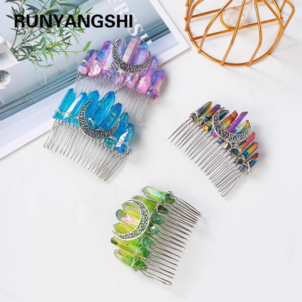 

party hats natural colorful crystal singel point clear quartz hair comb hand diy bride head styling queen's decorations