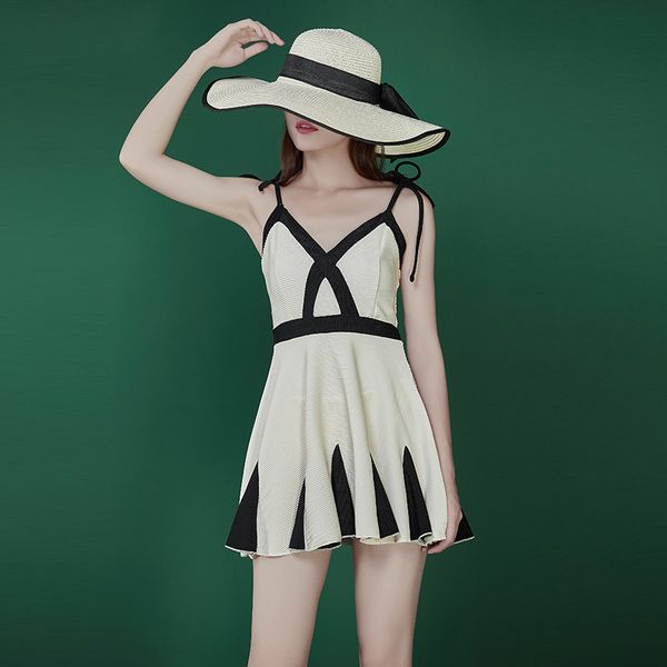 

better belly new spring student's 2021 covered and thin conservative suspender one piece swimsuit female net red, White;black