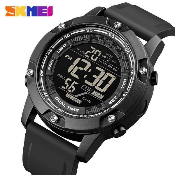 

skmei strong waterproof 100m sport digital army mens watch silicone strap satch led electronic wrist male black 210728, Slivery;brown