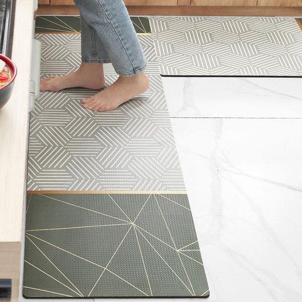 

carpets 1pcs pvc waterproof kitchen carpet long anti slip floor mat for bedroom living room modern plaid doormat pu oilproof