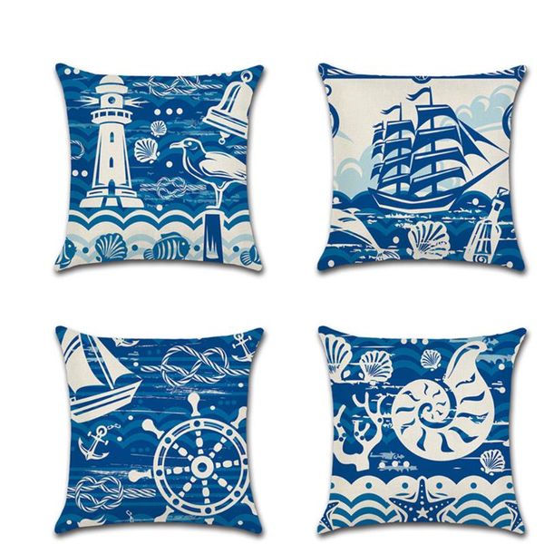 

cushion/decorative pillow navigation blue anchor cover shell conch linen case home decorative mediterranean cushion