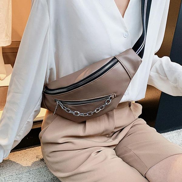

waist bags chain fanny pack leather women belt bag fashion crossbody chest punk female mini shoulder phone