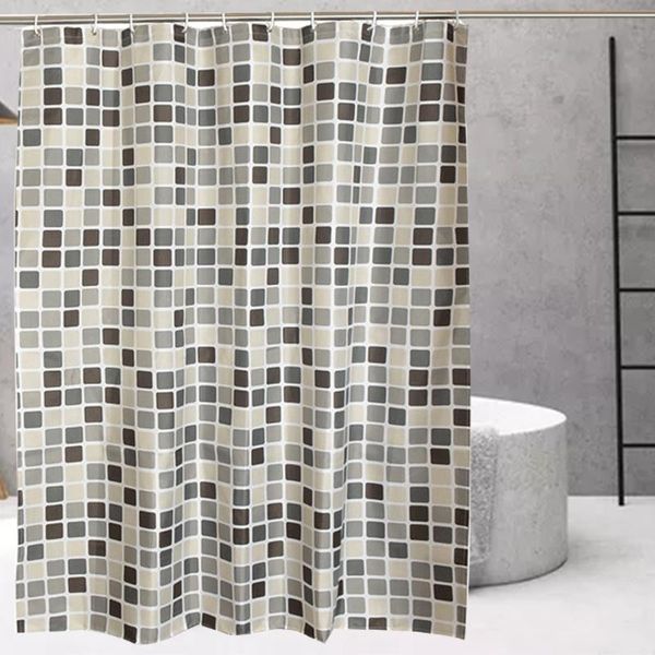 

luxury bath curtain with 12pcs hooks plaid shower bathroom waterproof polyester curtains for
