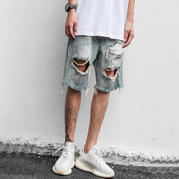 

men's jeans thrc tide brand denim shorts are fashionable in summer, making old retro loose five-point pants men, Blue