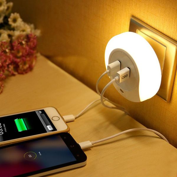 

bulbs dual usb led night light plug charger sensor port wall plate lamp