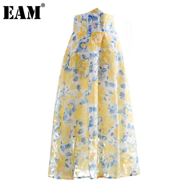 

skirts [eam] high waist yellow blue pattern printed long vintage half-body skirt women fashion tide spring autumn 2021 1dd9264, Black