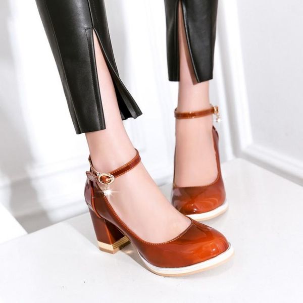 

dress shoes big size 11 12 13 14 15 16 17 ladies high heels women woman pumps rough heel buckles package the toes, Black