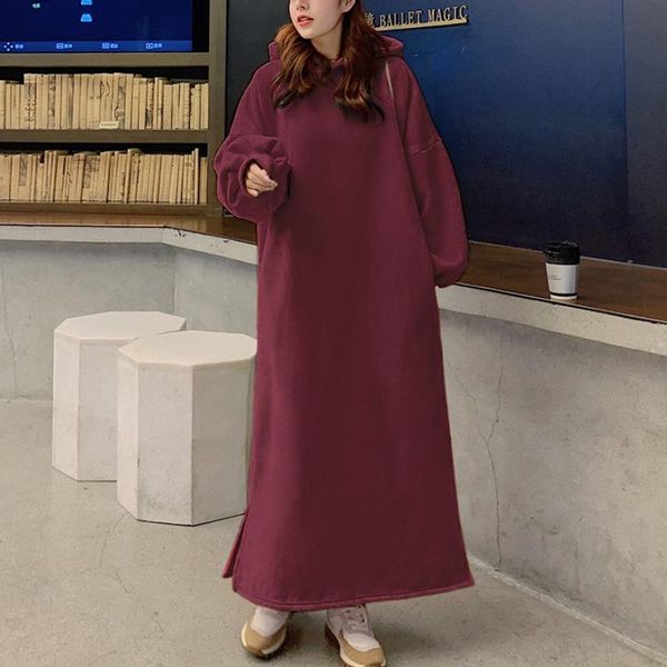 

casual dresses [ewq] 2021 autumn winter female fashion loose solid color long puff sleeve minimalist hoodie sweatshirt dress 8d623, Black;gray