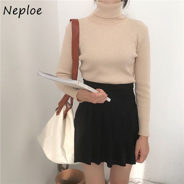 

turtleneck female pullovers autumn and winter long sleeve slim fit solid women knitted stretch sweater 82114 210430, White;black