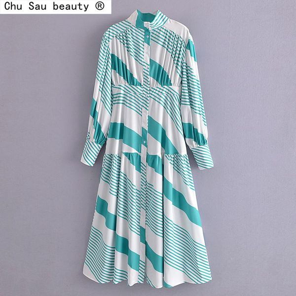 

casual dresses striped stitching stand-up collar waist oversized long dress autumn high-waist slim fashion sleeved women's clothing, Black;gray