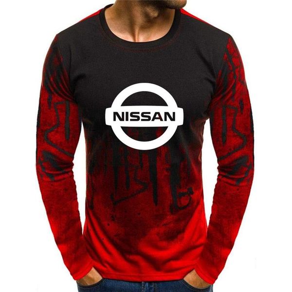 

men's t-shirts mens clothing long sleeve gradient t-shirt nissan logo casual pullovers men tees shirt round neck male, White;black