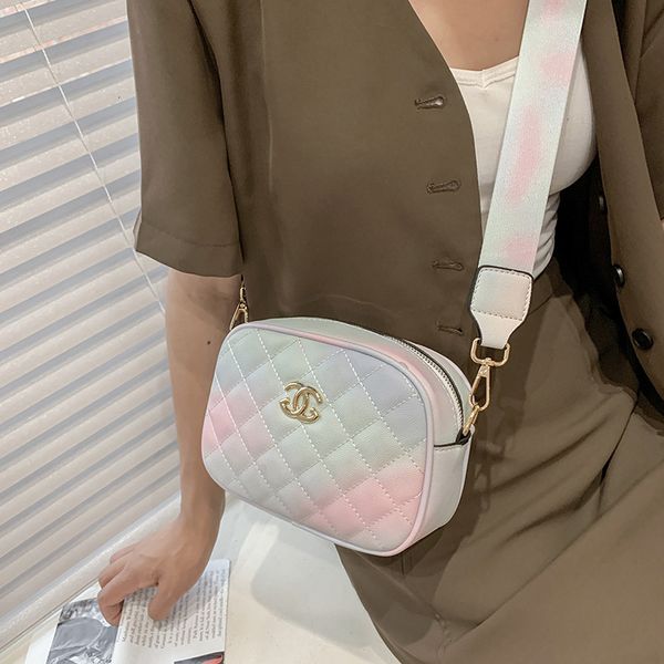 

double layer small round bag women's single shoulder messenger bag large capacity zipper portable rhombic lattice