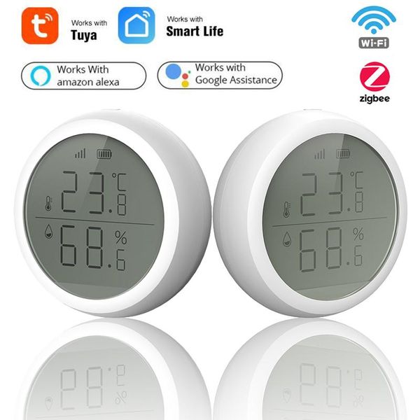 

smart home control tuya wifi zigbee temperature and humidity sensor battery powered indoor hygrometer thermometer with lcd display for
