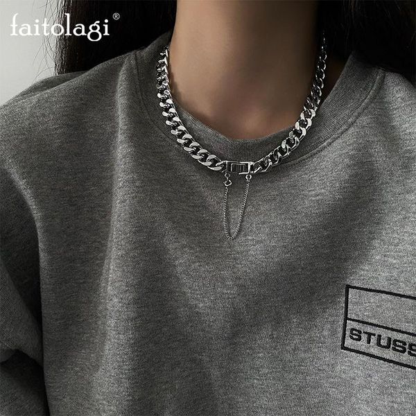

pendant necklaces simple punk metal chain necklace women hip hop couple silver color rock clavicle tassel collar jewelry