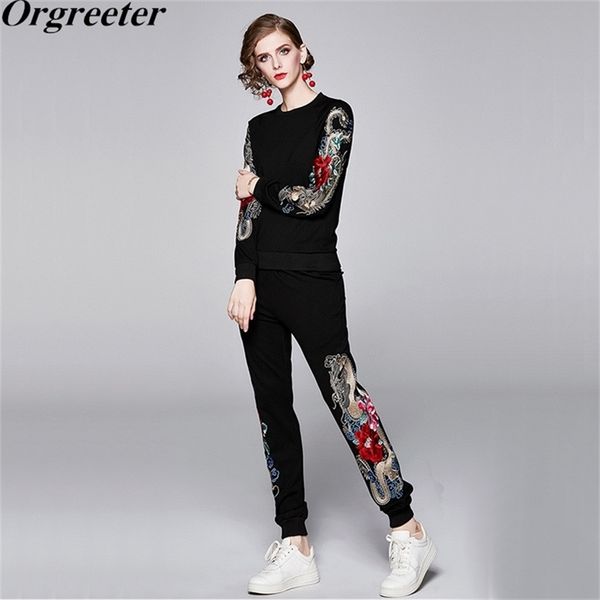 

luxury embroidery sports suit women's fashion 2 pcs set spring plus size s-4xl pullover + harem pants tracksuit female 210602, White