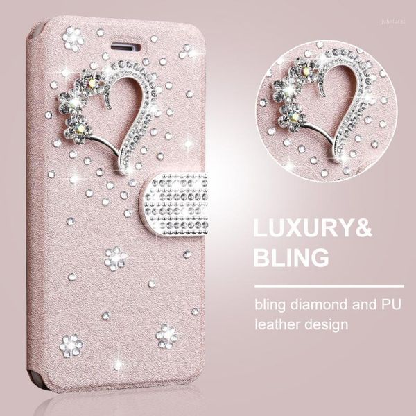 

glitter 3d heart rhinestone flip case for galaxy a71 a51 j6 j4 plus 2021 j5 j3 a8 a7 a6 a5 a3 wallet leather cover cell phone cases1