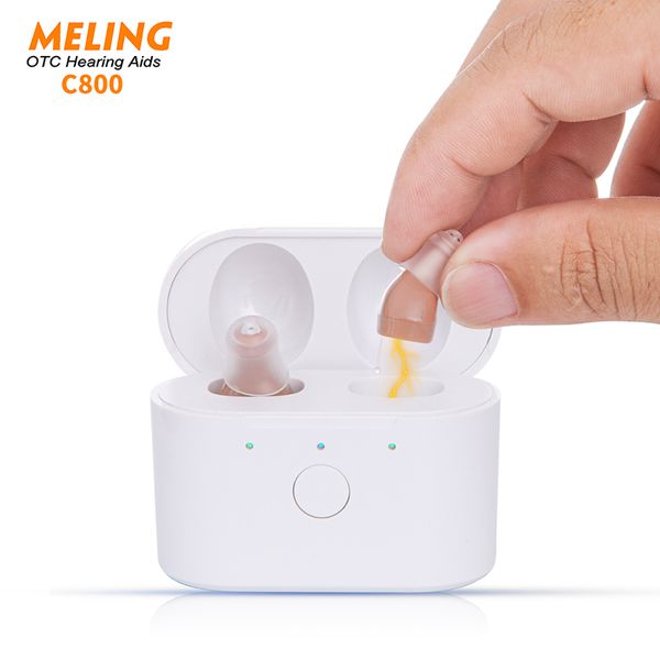 

c800 rechargeable invisible hearing aid amplifier for seniors magnetic contact charging box assist feedback reducescouts