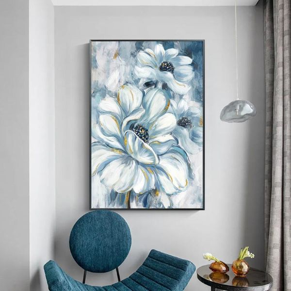 

paintings golden blue flower abstract painting nordic picture coffee wall art canvas pictures for living room decoration