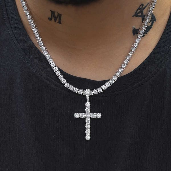 

iced out cross pendant necklace hip hop dad jewelry x0707, Silver