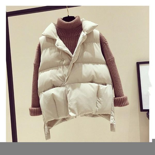 

women's vests 2021 arrival women mandarin collar down autumn winter sleeveless cotton parkas casual apricot short waistcoat, Black;white