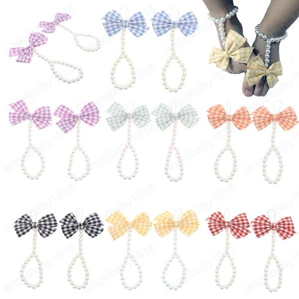 

girls hair accessories baby anklets feet decorated plaid bows bowknot foot accessory newborn pgraphy props princess bracelet cute, Slivery;white