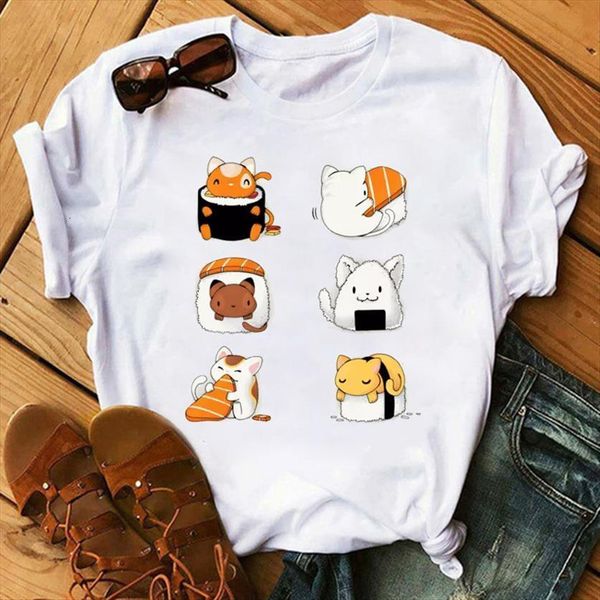 

maycaur cat printed tshirts womens cartoon ullzang grunge cute fashion graphic korean style tees female, White