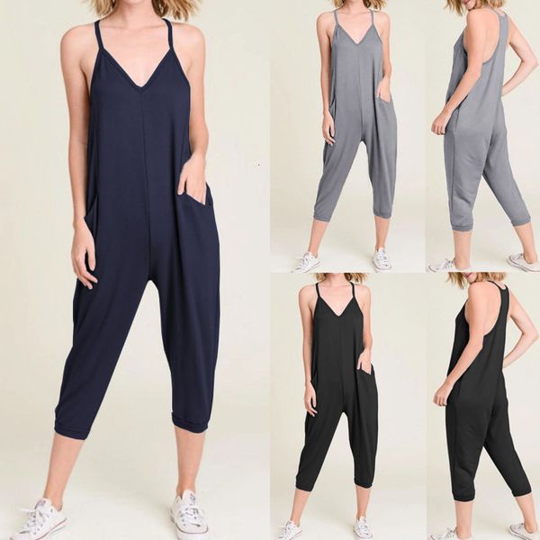 

women's jumpsuits & rompers celmia plus size overalls women strap summer beach romper sleeveless casual loose harem pants playsuits 2gw, Black;white