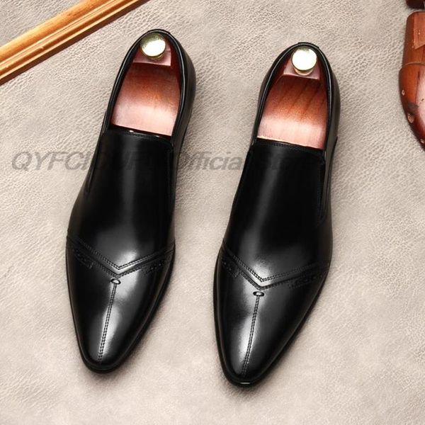 

2022 spring autumn fashion casual men genuine leather loafers slip on formal wedding party footwear for men handmade dress shoes, Black