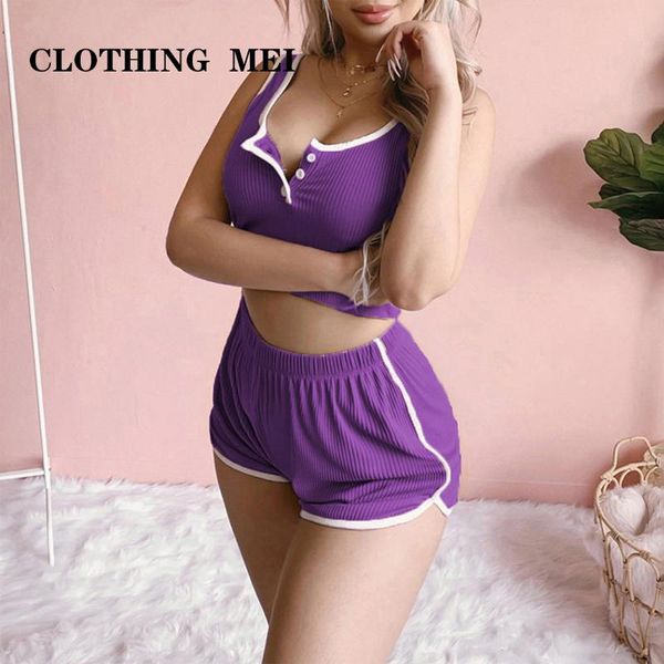 

women's tracksuits clothing mei ribbed patchwork women two piece set crop tanks biker shorts bodycon streetwear outfit fitness spor, Gray