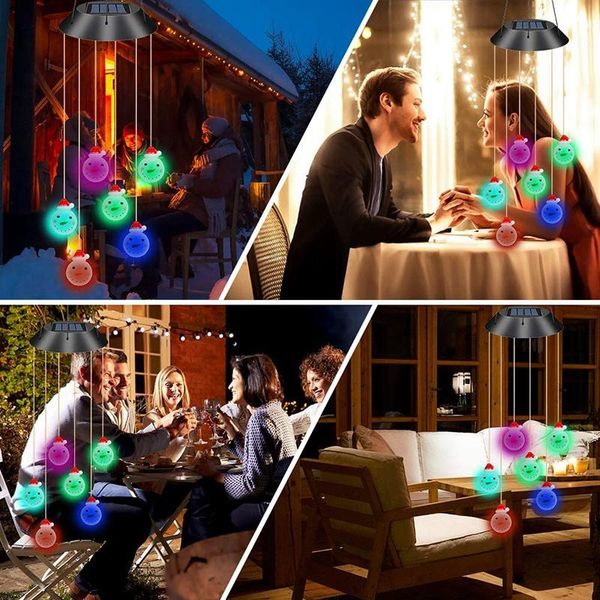 

solar wind chimes snowman color-changing led waterproof mobile for courtyard garden atmosphere decorative objects & figurines