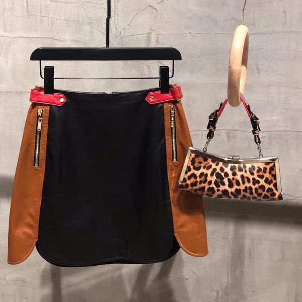 

skirts leather ladies sheepskin genuine women real lambskin skirt, Black