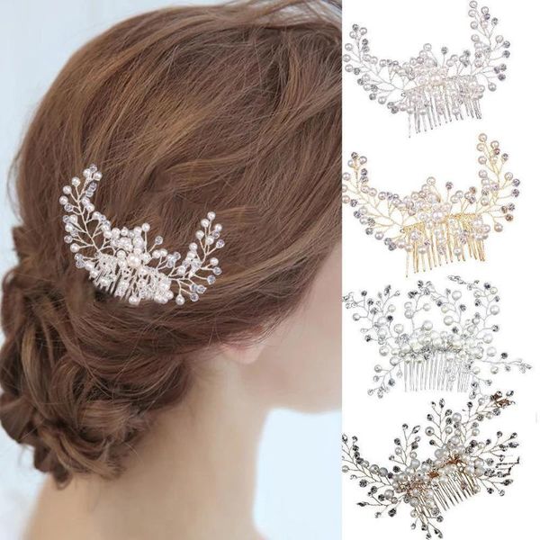 

hair clips & barrettes 2021 handmade alloy pearl comb women crystal flower rhinestone pin bridal barrette headdress wedding accessories, Golden;silver