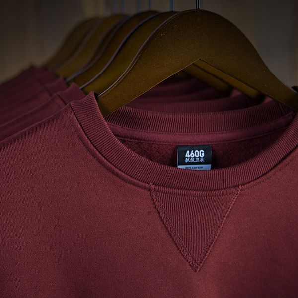 

men's hoodies 460g wine red solid color sweater bf wind terry cloth plush casual cover versatile couple style, Black
