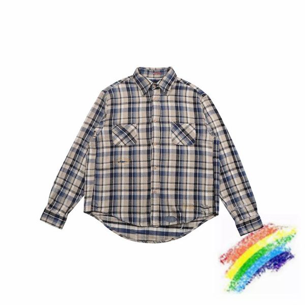 

men's casual shirts oversized plaid vujade kenijima men women 1:1 destroy shirt flannel pocket blouse, White;black