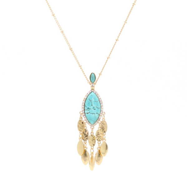 

pendant necklaces light yellow gold color alloy marquise shape green turquoises stone link chain necklace bohemian style jewelry, Silver