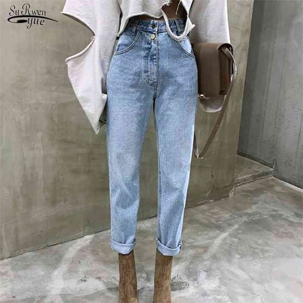 

spring vintage high waist jeans for women fashion trousers female denim blue zipper ladies loose mujer girl 210421
