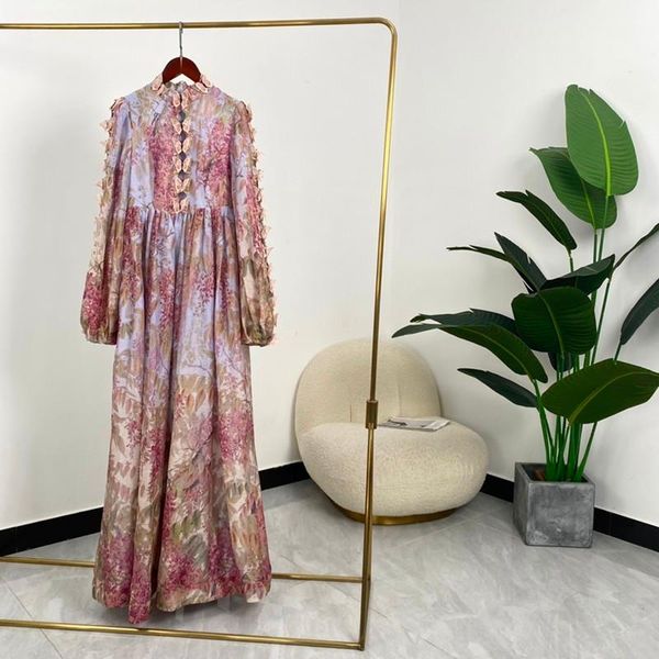 

casual dresses 2021 highest quality summer autumn women fashion pink 3d butterfly sewed long lantern sleeve ankle length, Black;gray